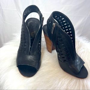 Vince Camuto Black Cutout Peep-Toe Slingback Booties